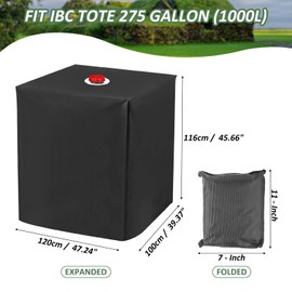 MECCANIXITY IBC Tote Cover 275 Gallon, 210D Oxford Waterproof Sunshade Rain Barrel Water Tank Protective Cover for 1000L Outdoor Garden, (39.37 x 47.24 x 45.66 Inch, Black)