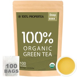 100% Propertea Organic Green Tea, Rich in Polyphenols and Antioxidants, Eco-Conscious Tea Bag, Natural Pure Green Tea 100 Tea Bags（7.05 ounce） (100 bags, Deep)