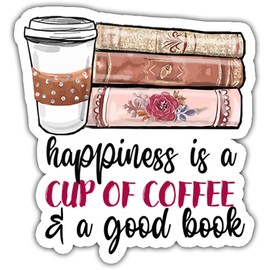 3PCS Happiness is a Cup of Coffee Book Sticker - Funny Hard Hat Decals for Husband, Boyfriend, Dad, Co-Workers, American Style, 3in