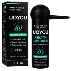 UOYOU Hair Fibres BLACK 27.5g with Pump Applicator – Natural Keratin Hair Building Fibers for Thinning Hair – Undetectable, Sweat- & Wind-Resistant Concealer for Men & Women