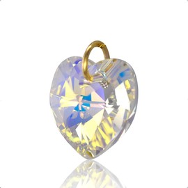Lua Joia 9ct Gold Heart Pendant Only With Sparkly Aurora Borealis Crystal Charm Love Jewellery for Women Gift for Girls, Mum, Wife, Birthday, Anniversary & Valentine’s