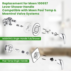 Replacement for Moen 100657 Lever Shower Handle, Compatible with Moen PosiTemp & Moentrol Valve Systems, Fits for Single Handle Tub/Shower Faucets, Chrome