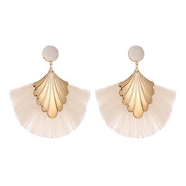 QKEPCY Women's Long Tassel Fan Earrings Tassel Drop Earrings Boho Earrings Metal Hypoallergenic Lightweight Statement Stud Earrings Festival Jewellery for Women and Girls, Stainless Steel