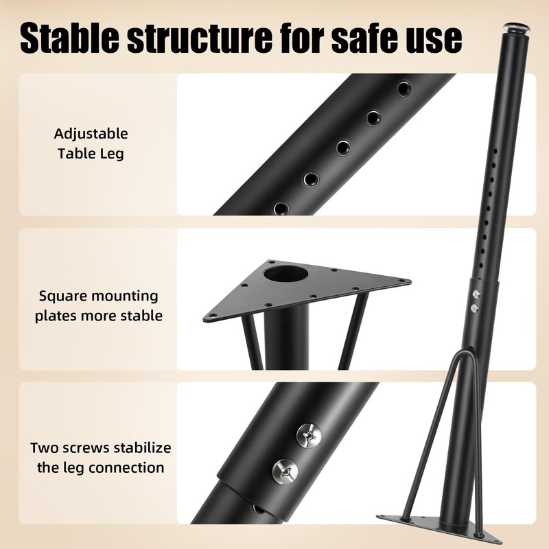 Hocamel Adjustable Table Legs 18-30 inch (45-75cm), Metal Desk Legs