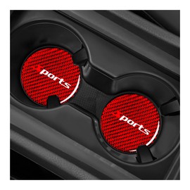 NYTKL 2 PCS Car Cup Holder Coaster, 2.76 Inch Waterproof Carbon Fiber Non-Slip Cup Holder Insert Coaster, Automotive Sports Racing Embedded Drink Bottle Pad (Red, Sports)