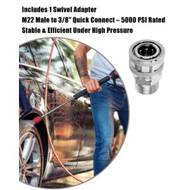 BWCXR Pressure Washer Swivel Adapter Stainless Steel M22 to 3/8" Quick Connect for Power Washer Hose, 5000 Psi Compatible with Various Pressure washers, Hoses and Pumps, Female Connector