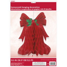 15" Hanging Honeycomb Red Bell Holiday Decoration