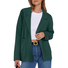 ANRABESS Womens Sweater Blazer 2025 Fall Cardigan Chunky Knit Jacket Coats Deep Green Small