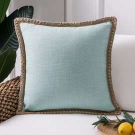 Phantoscope Farmhouse Decorative Throw Pillow Cover Burlap Linen Trimmed Tailored Edges Outdoor Pillow Light Turquoise 18 x 18 Inches, 45 x 45 cm
