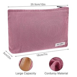 Cosmetic Bags for Women, Makeup Bag Organizer Small Mini Makeup Pouch for Purse Corduroy Makeup Pouch Travel Cosmetic Bag Skin Care Bag with Metal Zipper for Travel Toiletry Girls Gift (Pink)