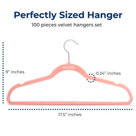 SereneLife 100 Pack Velvet Hangers - Non-Slip Felt with 360° Swivel Hook, Space-Saving, Ultra-Thin, Lightweight for Shirts, Sweaters, Hoodies, Kids Clothes & Dresses