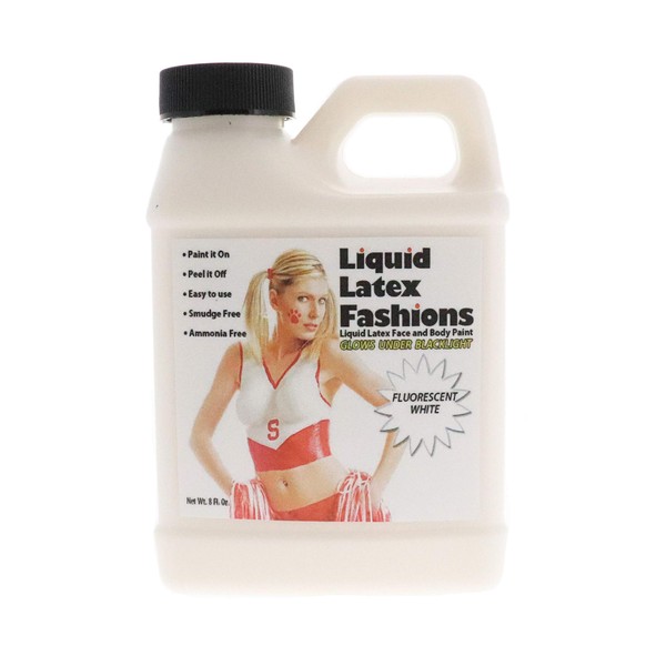 Liquid Latex Fashions - Ammonia Free Halloween Fluorescent White Body Paint, Ideal for Artwork, Theater, Parties, School Plays, Cosplays and Concerts- 8 oz