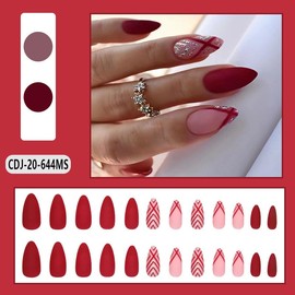 Wearable Nail Art Line Elements Press On False Nails, With Strong Jelly Nail Glue And Small Rubbing Strips, Artificial Nails For Women And Girls Finger Nail Art-24PCS(CDJ-8-644MS)