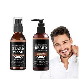 Beard Wash & Softener For Men, Beard Shampoo Conditioner Set, Beard Care for Men, Beard Shampoo Conditioning for Daily Beard Care and Beard Cleaning, for a Soft, Nourished Beard