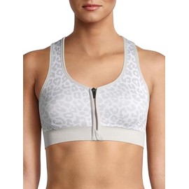 Avia Activewear Women's Sports Bra (Arctic White/Soft Silver Leopard Zipfront - Small)