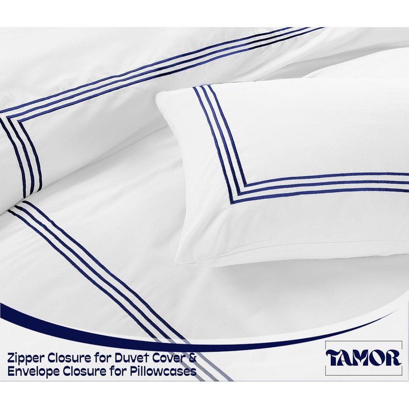 Tamor® Embroided Baratta Stitch Duvet Cover Set with Matching Pillowcases