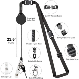 Leather Badge Holder and Adjustable Retractable Lanyards, Quick Release Buckle and Safety Breakaway Lanyards with Swivel Metal Clasp for Offices, Staff, Students, Employees