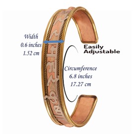 Touchstone Copper Bracelet Tibetan Style. Hand Forged with Solid and High Gauge Copper for Women Men. Spiritual Message, One Size, Copper and Brass, no gemstone