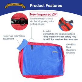 TAIL BLAZERS™ Quality Dog Drying Bag. Keep Your Dogs Dry & Warm After Bathing/Walk. Protects Home & Car From Wet & Mud. Extra Soft Microfibre Towel Bags. Bath & Washing Pet Accessories (S/Blue Red)