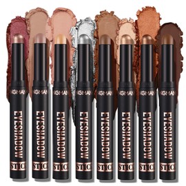 8 Colours Eyeshadow Shimmer Stick, Creamy Eyeshadow Stick Set, Shimmer Cream Eyeshadow Pencil Crayon, Long Lasting Glitter Shimmer Eyeshadow Pencil Makeup for Women