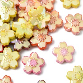 LiQunSweet - 30 abalorio acrílicas de flor de cerezo de colores mezclados, flores de primavera, abalorio sueltas para manualidades, joyería, collares, arete, manualidades, llavero y bolsa para