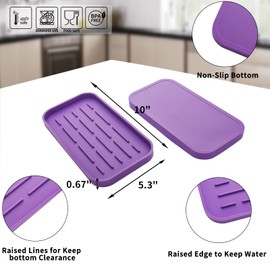 MicoYang Silicone Kitchen Sink Organizer Tray for Multiple Usage,Eco-Friendly Sponges Holder for Kitchen Bathroom Counter or Sink,Dish Soap Dispenser,Scrubber,Bottle,Cup (Purple, 10"×5.3")
