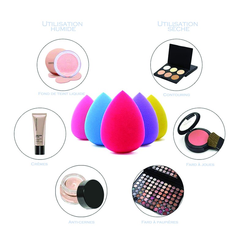 PARENCE - Set of 5 makeup sponges with foundation, eyeshadow,