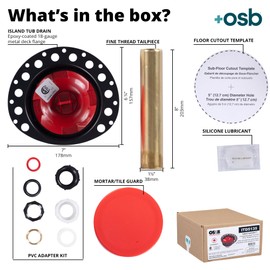 OS&B ITD5135 - Two Piece PVC Pipe Freestanding Tub Drain Kit & Rough-In - Easy Installation, Asymmetrical Deck Plate, Water, Air, & Smoke Testable - Designed for 8"/10" Joist Spaces & Tight Bathrooms