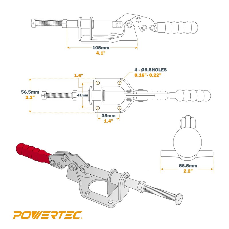 POWERTEC 2PK Toggle Clamp, 300lbs Holding Capacity, 302F Quick Release