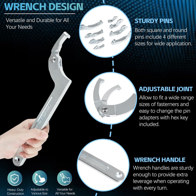 Sunluway Adjustable Pin Spanner Wrench Tool Set, 9 Pack C