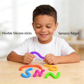 12Pack Sensory Fidget Toys for Kids Adults, Silicone Fidget Sticks for Stress Anxiety Relief Toys for Autistic ADHD, Travel Airplane Essentials, Stocking Stuffers for Teens Boys Girls (12)