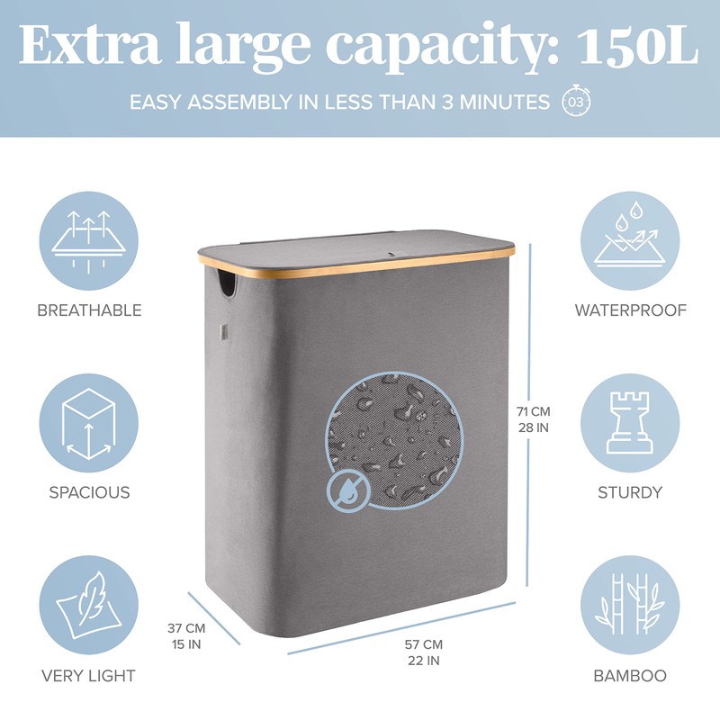 LONBET Laundry Basket with Lid, Made from Breathable Fabric |