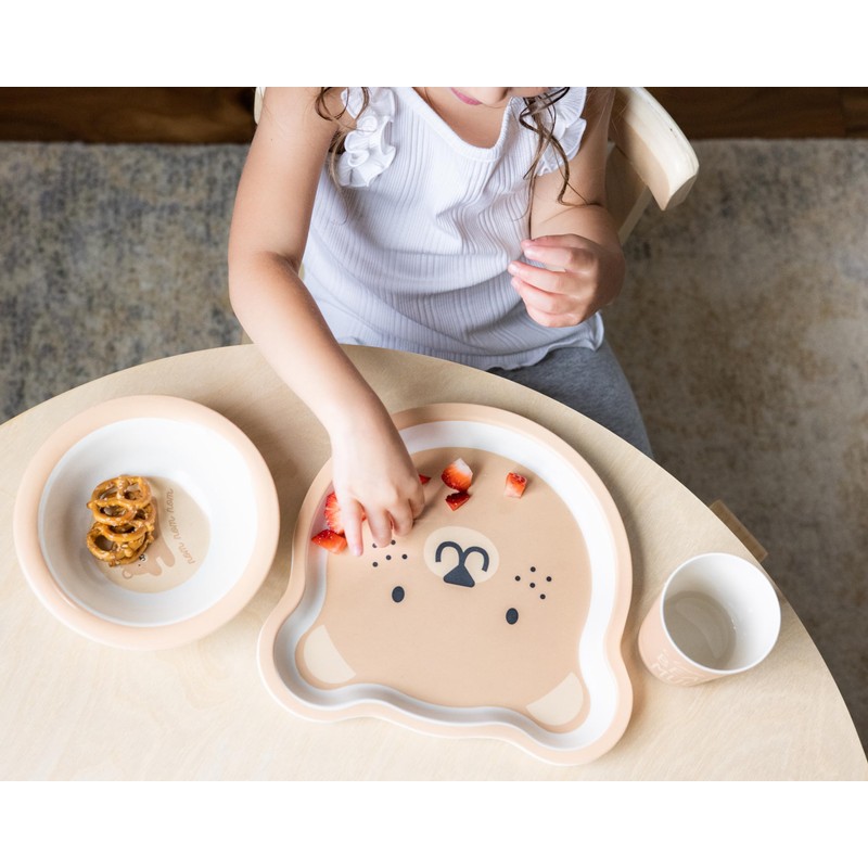 Pearhead Bear Baby Feeding Set - Includes Plate, Bowl, and