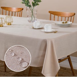 Soft & Stylish Rectangle Table Cloth 55 x 84 inch, Faux Linen Wrinkle Stain Resistant Washable Table Cover for 6 Foot Dining Tables, Oblong Waterproof Polyester 6ft Burlap Tablecloth, Ivory Champagne