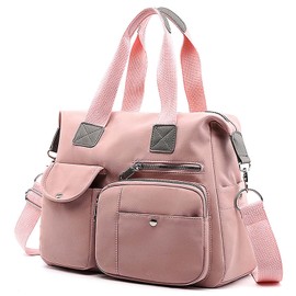 Women Utility Tote Bag Teacher Purses and Handbags for Nurses Waterproof Nylon Multi Pocket Shoulder Bags Work Bag Tote (Baby Pink) Large
