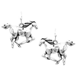 Rosemarie & Jubalee Beautiful Statement Swirl Enamel Coated Horse Pendant And Earring Set On Stainless Steel Chain, 18' (Earrings ONLY Silver Tone, 1.12")