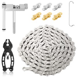 Bicycle Chain 6/7/8 Speed Chain Breaker and Chain Tester Chain Tensioner Bicycle Chain Tool 116 Links 1/2 x 11/128 Inch with Chain Lock Pliers Chain Remover and 6 Pairs Chain Lock