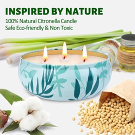 Citronella Candles Outdoor, 3-Wick Large Citronella Candles for Patio, 3 Packs Natural Soy Wax Summer Candle Set, 200 Hours Long Lasting Burning Lemongrass Scented Candle for Garden Balcony Camping