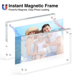 HOUSE DAY Acrylic Picture Frames 4x6, 3 Pack Magnetic 4 x 6 Picture Frame, Double Sided Clear 4x6 Photo Frame with Microfiber Cloth, Frameless FreeStanding 4x6 Frame Gift for Desktop Display