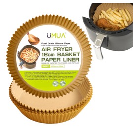 UMUA Air Fryer Paper Liner, Disposable Air Fryer Liner, Non Stick Parchment Paper, Compostable Food Grade, 50 Pieces (16 CM)