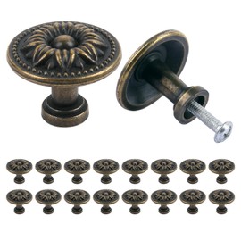 GOTDYBST 18pcs Antique Brass Cabinet Knobs: Vintage Door Handles,30mm Drawer Cupboard Knob with Screws,Round Furniture Pull for Home Decoration