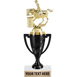 Crown Awards Rodeo Award Trophies, 10" Black Swirl Cup Trophy with Rodeo Barrel Race Female Figure, Engraving Included