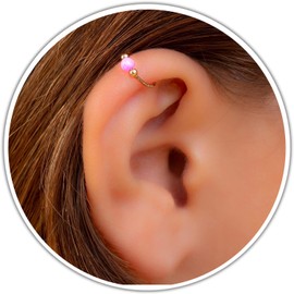 Tiny Gold Cartilage Hoop - Cute 3mm Pink Opal 14k Gold Filled Cartilage Earring - Hypoallergenic Thin 20 Guage Handmade Gold Earring