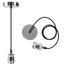 Vintage Mini Pendant Light Kit - UL E26 Lamp Socket - Industrial Edison Retro Ceiling Hanging Pendant Light Fixture - DIY Chandelier Decor Kit with Adjustable Woven Pendant Light Cord Chrome