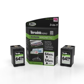 VersaInk-Nano HP 64 MXL Titan-Magnetic (MICR 3-in-1) Black Ink Cartridge 2-Pack Replacement of HP 64 and 64 XL, Works with HP Envy 6255,7155,7855,7255e,7955e,Tango