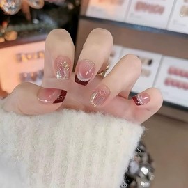 30pcs Short Square Press on Nails French Tip False Nails Cat Eye Fake Nails Glitter Silver Stick on Nails Removable Glue-on Acrylic Nail Tips Spring Summer Accessories for Women