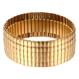 JewelryWe Ladies Wide Stretch Bracelet: Women Gold Fashion Simple Stainless Steel Elastic Bangle 18K Gold Plated Stackable Elegant Jewellery Gift