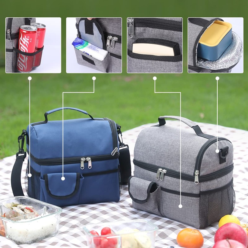 Lonchera Térmica con Doble Compartimento para Hombres, Mujeres, Bolsa de