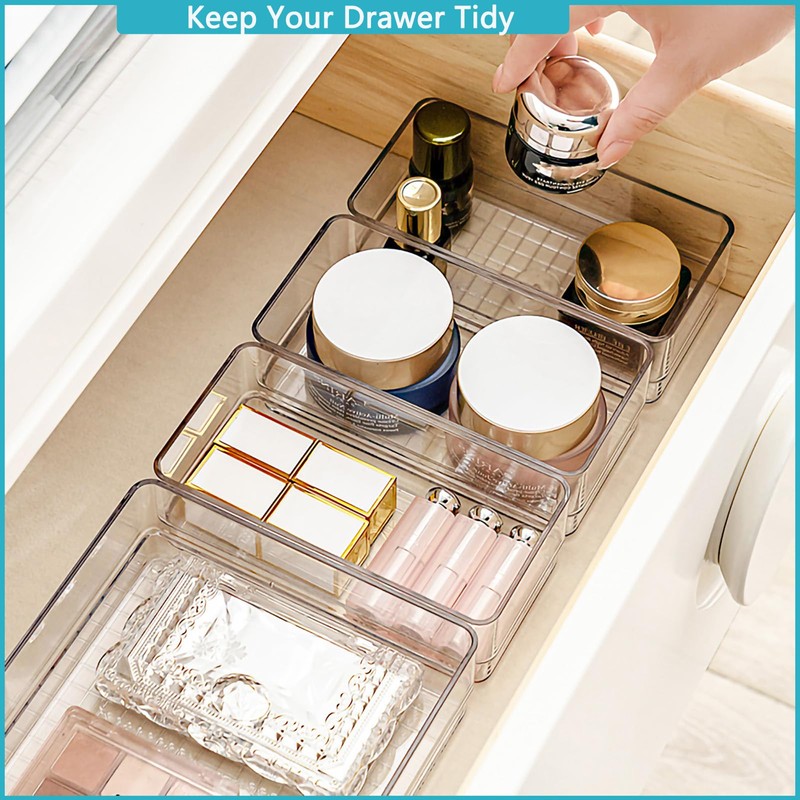 7 PCS Stackable Clear Drawer Organizer, Vanity Drawer Organizer Trays,