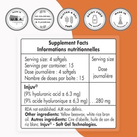 Supersmart - Injuv® Hyaluronic Acid 70 mg - 100% Natural Supplement - Skin & Joints Hydratation | Non-GMO & Gluten Free - 60 Softgels